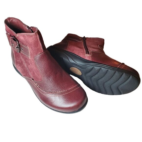 Earth Origins Womens Dayton Merlot Grained Leather and Suede Ankle Boots NIB - Picture 3 of 3